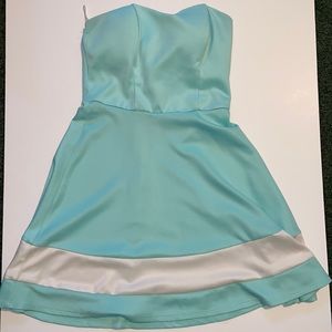 Teal/White Strapless Dress